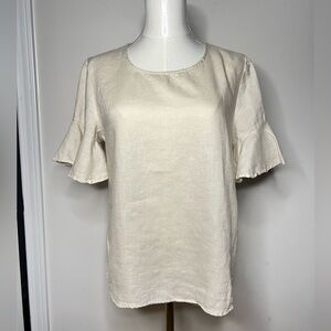 For Cynthia 100% linen ruffle sleeves top blouse Petite Medium